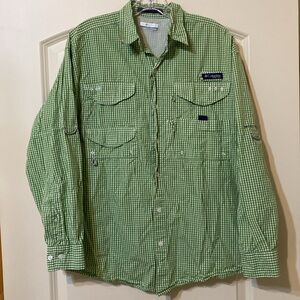 Columbia PFG Men’s Long Sleeve Super Bonehead Shirt in Green & White Gingham